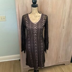 Vintage Cernei France brown lace midi Dress dark fairy whimsigoth